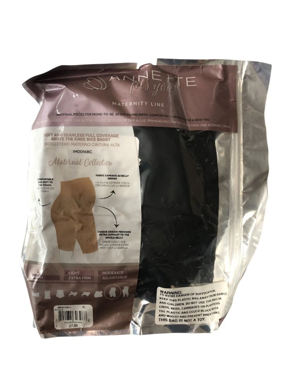 Annette Maternity Soft And Seamless Full Coverage Above Knee Bike Short Black XL